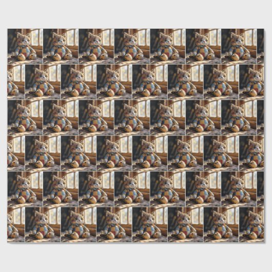 Patchwork quilt kat in het raam cadeaupapier (Vlak)