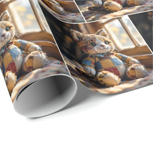 Patchwork quilt kat in het raam cadeaupapier (Rol Hoek)