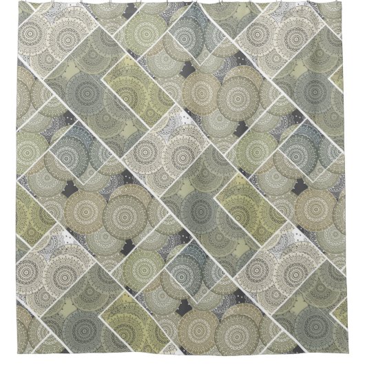 Patchwork quilt keramische tegel cirkels mandala p douchegordijn (Voorkant)