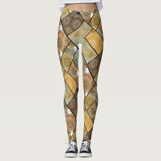Patchwork quilt keramische tegel cirkels mandala p leggings (Voorkant)