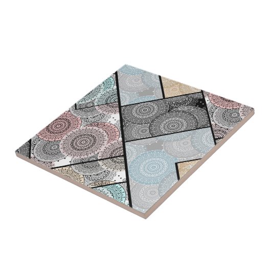 Patchwork quilt keramische tegel cirkels mandala p tegeltje (Zijkant)