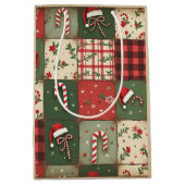  Patchwork Quilt Kerstcadeau Tas Medium Cadeauzakje (Voorkant)