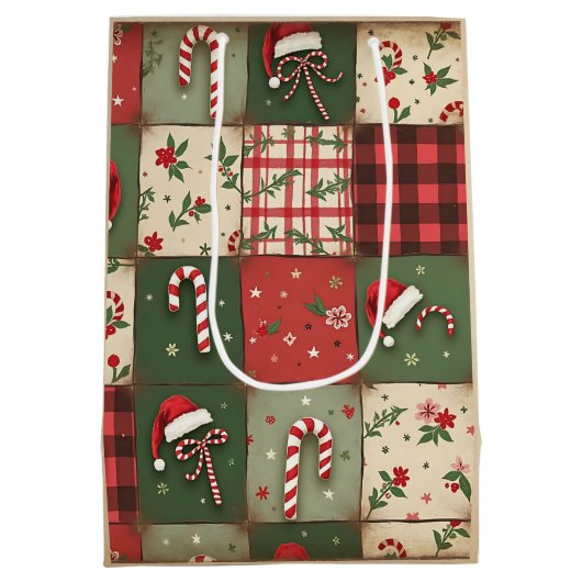  Patchwork Quilt Kerstcadeau Tas Medium Cadeauzakje (Achterkant)