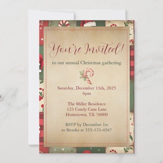 Patchwork Quilt Kerstfeest Kaart (Voorkant)