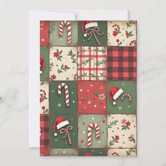 Patchwork Quilt Kerstfeest Kaart (Achterkant)