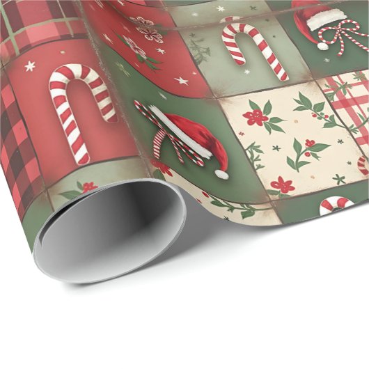  Patchwork Quilt Kerstinpakpapier Cadeaupapier (Rol Hoek)