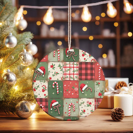  Patchwork Quilt Kerstversiering Keramisch Ornament