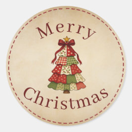 Patchwork Quilt Merry Christmas Round Sticker