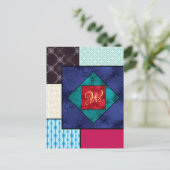 Patchwork Quilt Monogram Briefkaart (Staand voorkant)