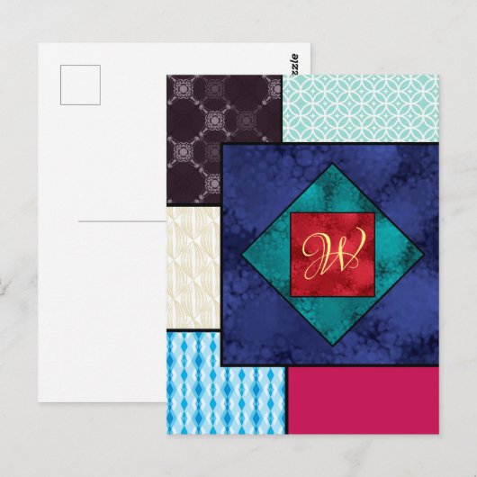 Patchwork Quilt Monogram Briefkaart (Voorkant / Achterkant)