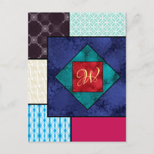 Patchwork Quilt Monogram Briefkaart