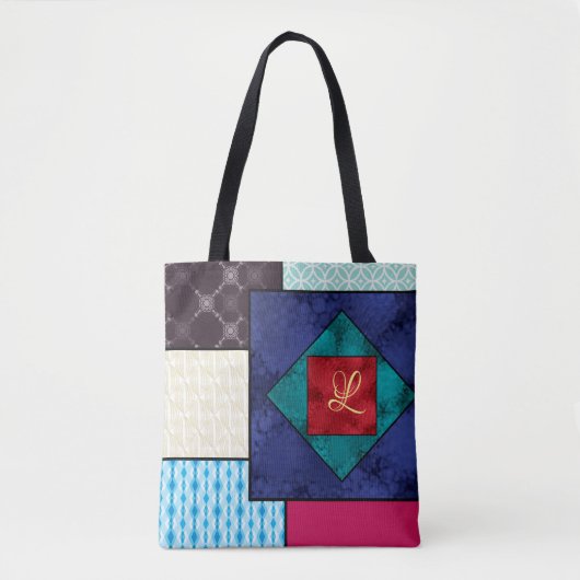 Patchwork Quilt Monogram Tote Bag (Voorkant)