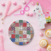 Patchwork Quilt Multicolored Gingham Papieren Bordje (Feest)