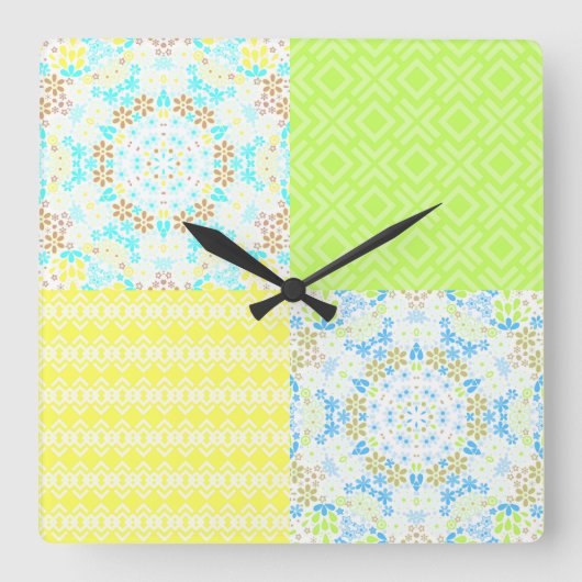 Patchwork quilt ornamental retro  florale ye vierkante klok (Voorkant)