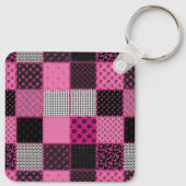 patchwork Quilt roze en zwarte Sleutelhanger (Achterkant)