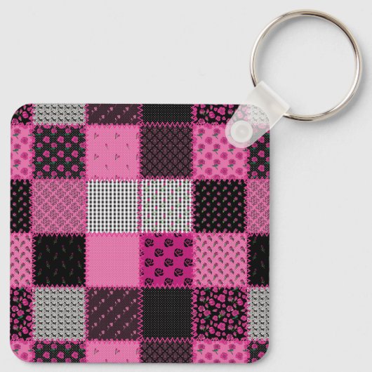  patchwork Quilt roze en zwarte Sleutelhanger (Achterkant)