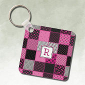 patchwork Quilt roze en zwarte Sleutelhanger