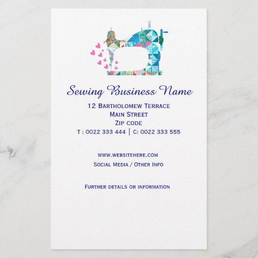 Patchwork Quilt Sewing Machine Business Flyer (Achterkant)
