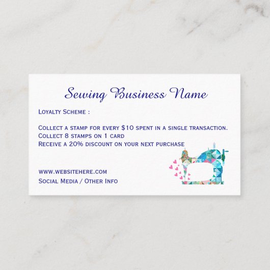 Patchwork Quilt Sewing Machine Klantenkaartje (Achterkant)