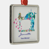 Patchwork Quilt Sewing Machine Metalen Ornament (Rechts)