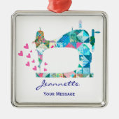 Patchwork Quilt Sewing Machine Metalen Ornament (Voorkant)