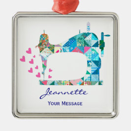 Patchwork Quilt Sewing Machine Metalen Ornament