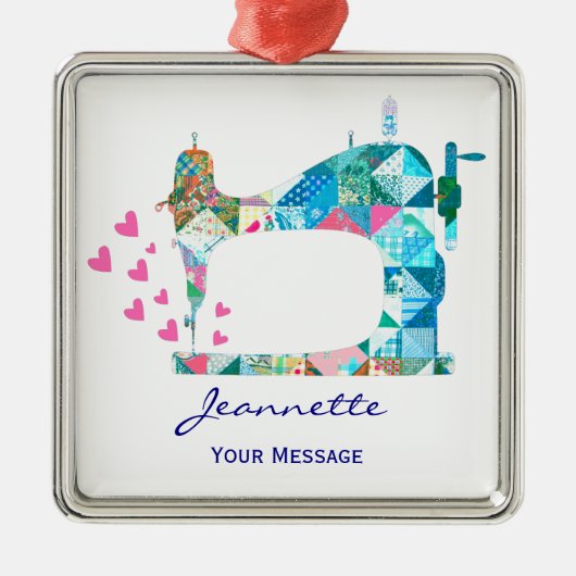 Patchwork Quilt Sewing Machine Metalen Ornament (Voorkant)
