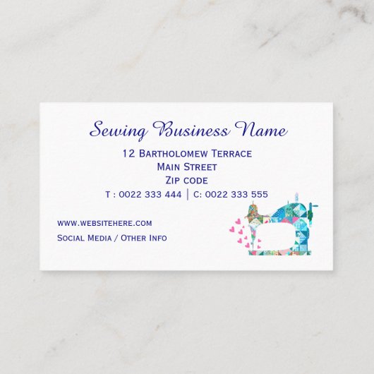 Patchwork Quilt Sewing Machine Visitekaartje (Achterkant)
