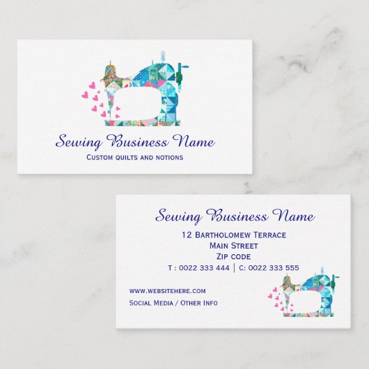Patchwork Quilt Sewing Machine Visitekaartje (Voorkant / Achterkant)