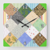 Patchwork Quilt Vierkante Klok (Voorkant)