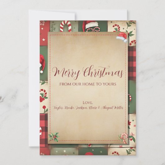  Patchwork Quilt Vrolijk Kerstfeest Feestdagenkaart (Voorkant)