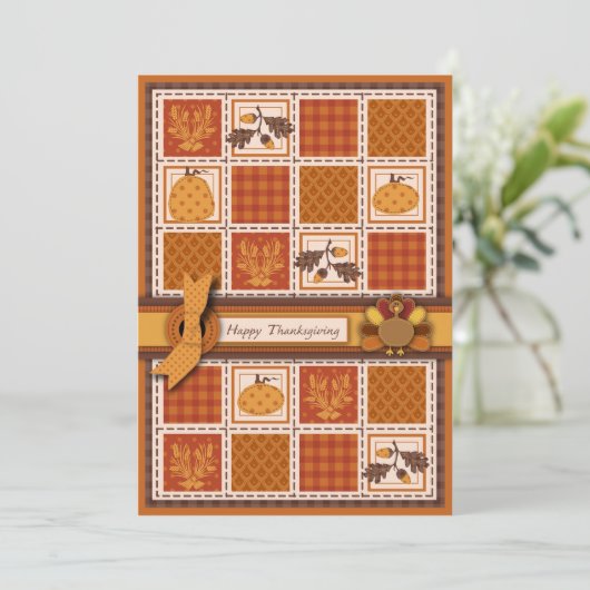 Patchwork Quilted-look-Thanksgiving Kaart (Staand voorkant)