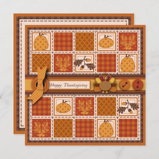 Patchwork Quilted-look-Thanksgiving Kaart (Voorkant / Achterkant)