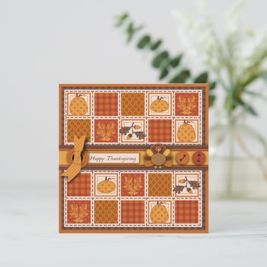 Patchwork Quilted-look-Thanksgiving Kaart (Staand voorkant)