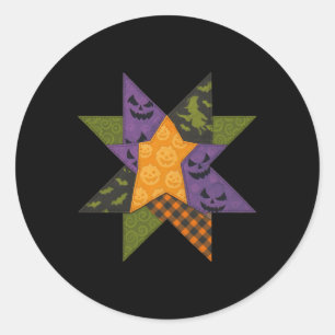Patchwork Quilting Block Sterrenpatroon Halloween Ronde Sticker