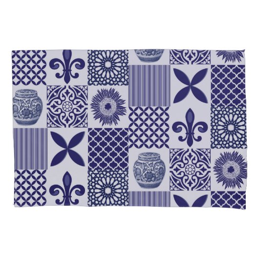 Patchwork Quiltpatroon in marineblauw en wit Kussensloop (Voorkant)