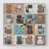 Patchwork quiltpatroon voor katten vierkante klok (Voorkant)