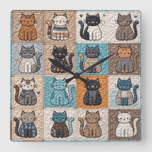 Patchwork quiltpatroon voor katten vierkante klok (Voorkant)