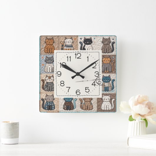 Patchwork quiltpatroon voor katten vierkante klok (Huis)
