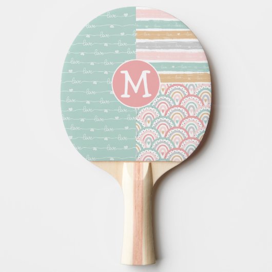 Patchwork Rainbow Hearts Monogram Ping Pong Paddle Tafeltennisbatje (Voorkant)