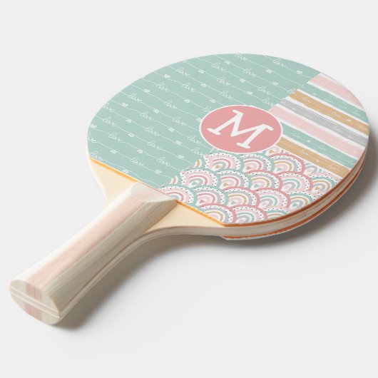 Patchwork Rainbow Hearts Monogram Ping Pong Paddle Tafeltennisbatje (Voorkant Gekanteld)