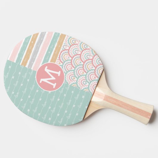 Patchwork Rainbow Hearts Monogram Ping Pong Paddle Tafeltennisbatje (Zijkant)