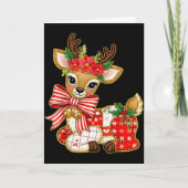 Patchwork Reindeer Preppy Girly Christmas Xmas Hol Kaart (Voorkant)
