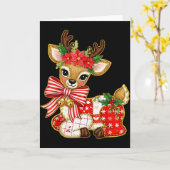 Patchwork Reindeer Preppy Girly Christmas Xmas Hol Kaart (Gele Bloem)