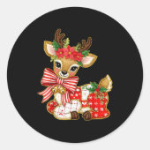 Patchwork Reindeer Preppy Girly Christmas Xmas Hol Ronde Sticker (Voorkant)
