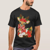 Patchwork Reindeer Preppy Girly Christmas Xmas Hol T-shirt (Voorkant)