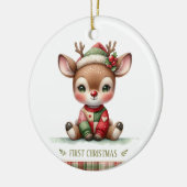 Patchwork Rendier Eerste Kerstmis Aandenken Foto Keramisch Ornament (Links)