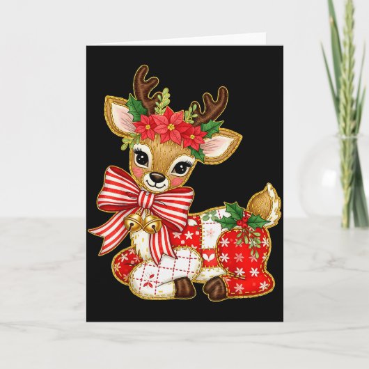 Patchwork Rendier Preppy Meisjesachtig Kerstmis Xm Kaart (Voorkant)