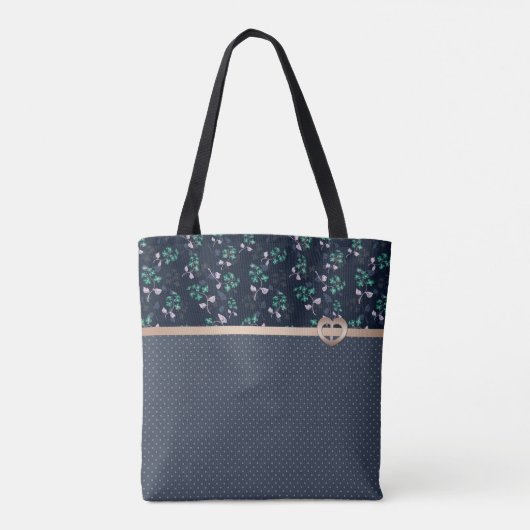 Patchwork, retro, blauw tote bag (Achterkant)