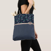 Patchwork, retro, blauw tote bag (Dichtbij)